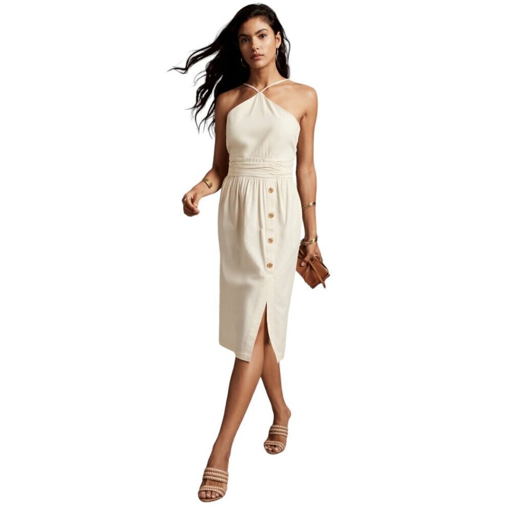 Banana Republic Factory Halter Midi Dress Cream Ivory